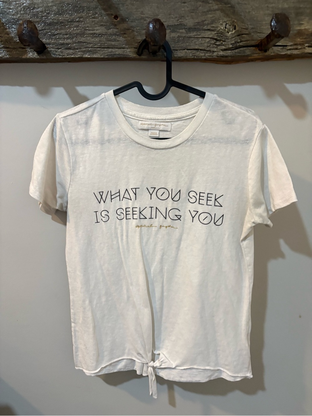 Spiritual Gangster White Tie-Hem Tee with Black Script -women’s XS